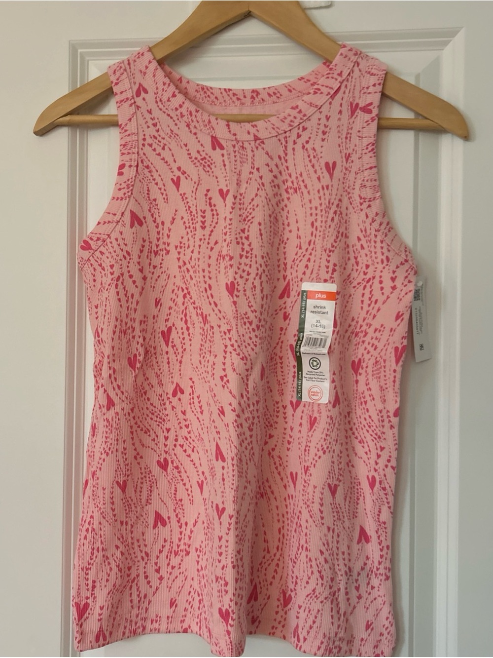 Wonder Nation Girls Kid Tough Ribbed Tank Top, XL Plus- Pink Hearts- NWT